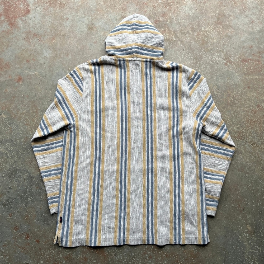 Faherty Mens Striped Baja Hoodie Cotton Knit Pullover Grey Blue MKF2032 XL - Picture 4 of 10
